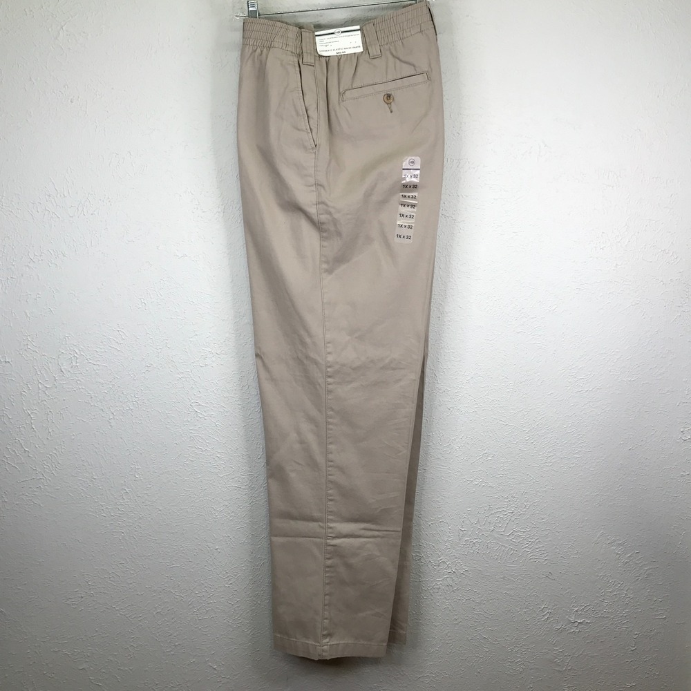 Harbor Bay HB 1XL‎ x 32 Khaki Loose Fit Elastic Waist Pants 100% Cotton NWT